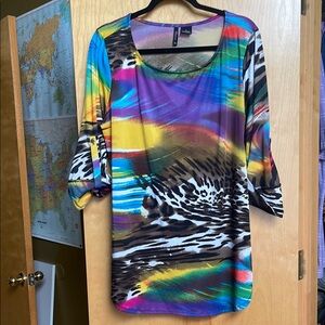 New Directions Blue and Yellow Graphic Tunic